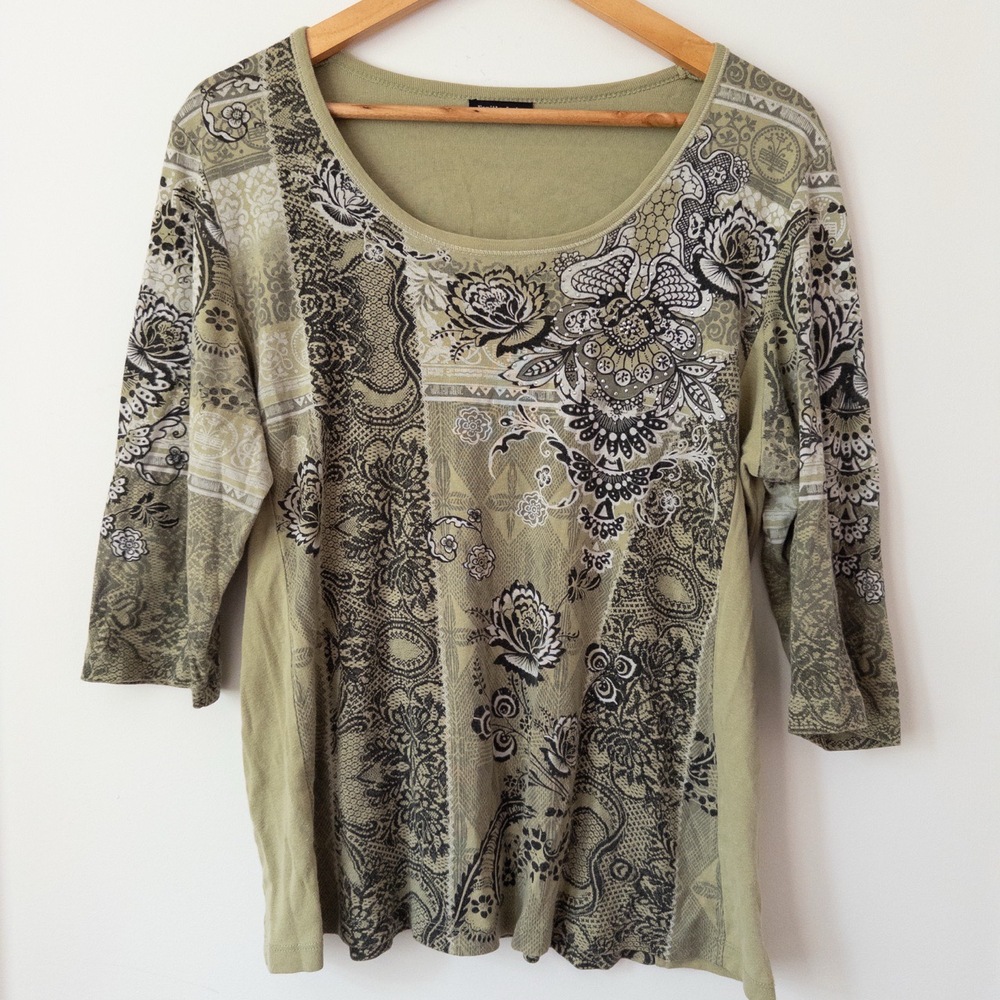 Y2K Green Paisley Rhinestone Top Womens Plus Size 1X Boho Fairy Grunge‎ Romantic